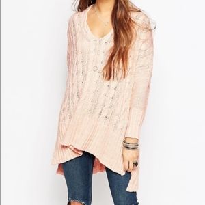 Free People Easy Cable V-Neck Sweater